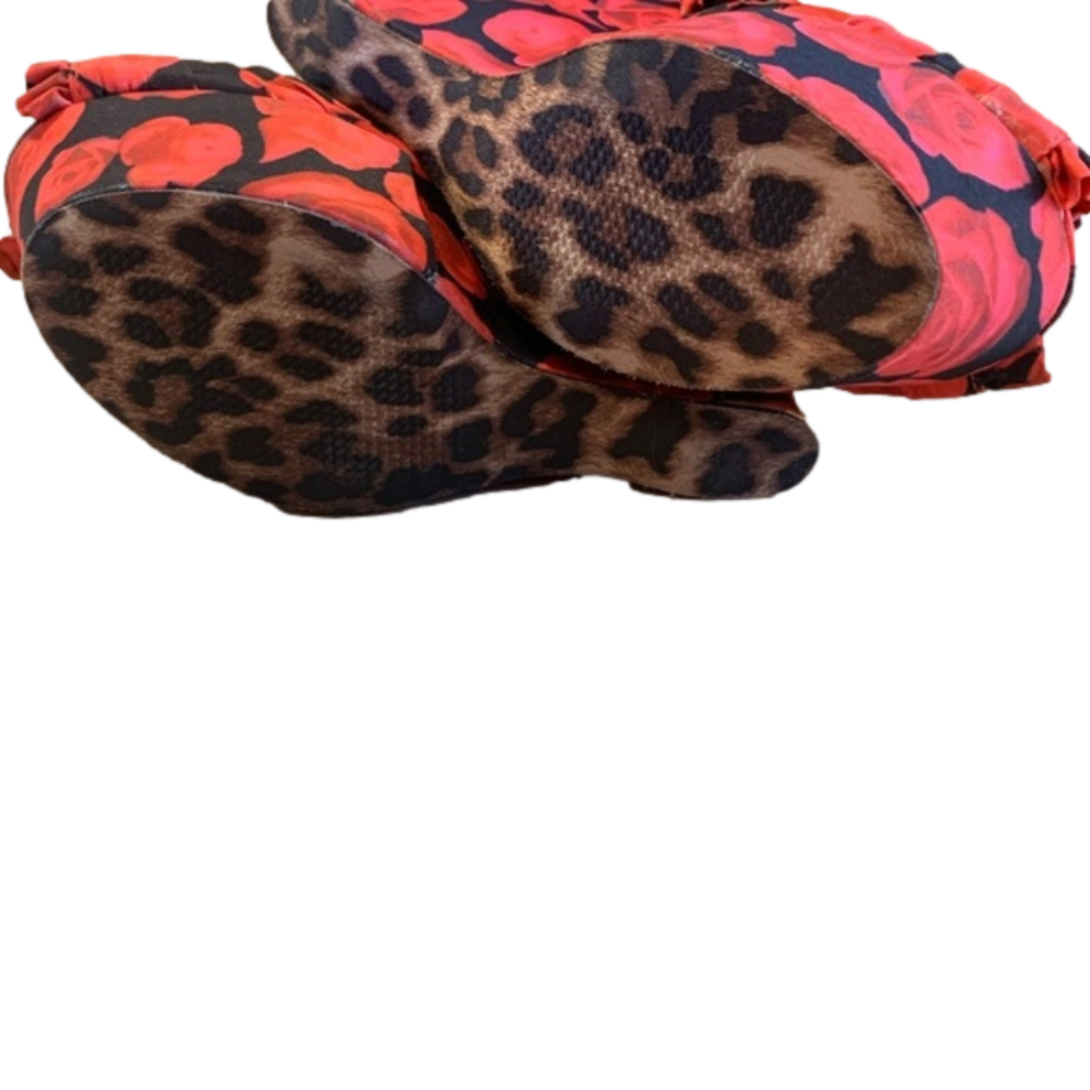 Betsey Johnson Red Rose Floral Gold Wedge Platform Heels - Picture 9 of 14